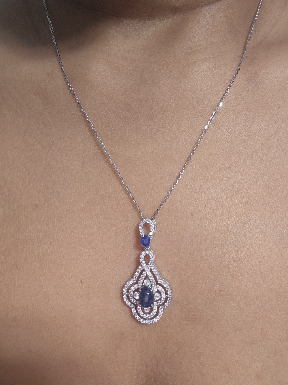 925S Necklace with Faceted & Star Blue Sapphire Pendant